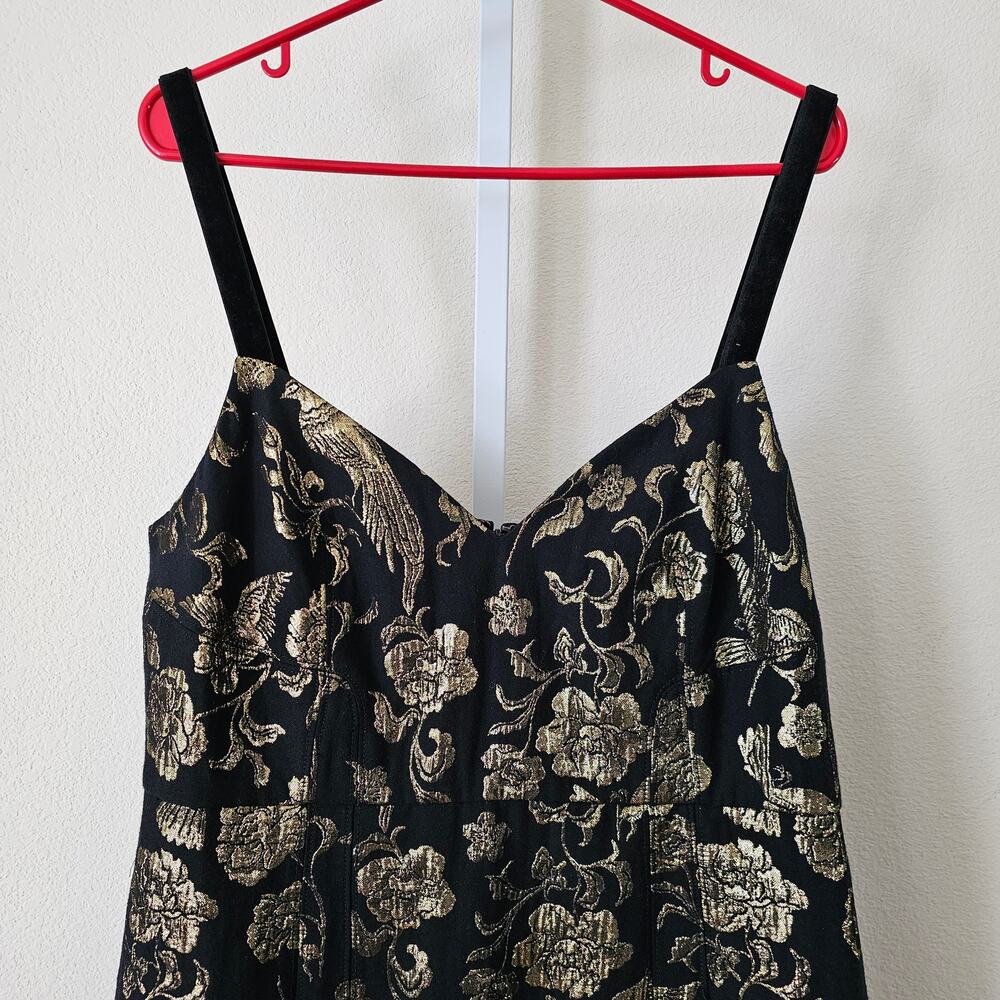 MAEVE Antropologie NWT Black & Gold Slim Jacquard Botanical Mini Dress Sz 14 - Picture 5 of 16